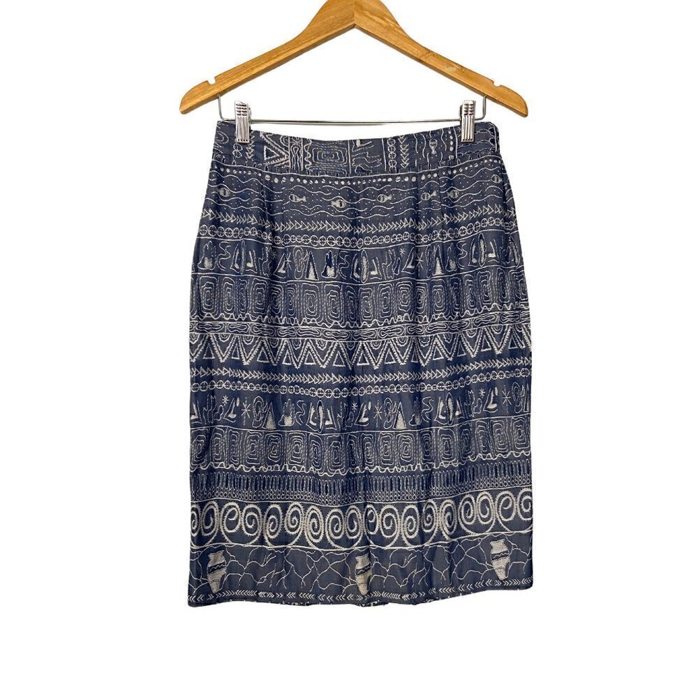 Vintage Bohemian Rayon Midi Skirt with Tribal Print